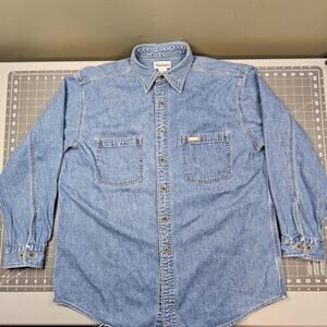 Vintage Carhartt Denim Shirt Large S97STW Metal Buttons Classic Workwear Read!